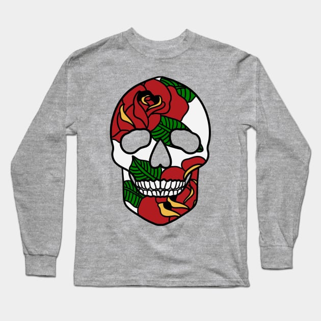 Roses Skull Long Sleeve T-Shirt by GreenBeetleWorks